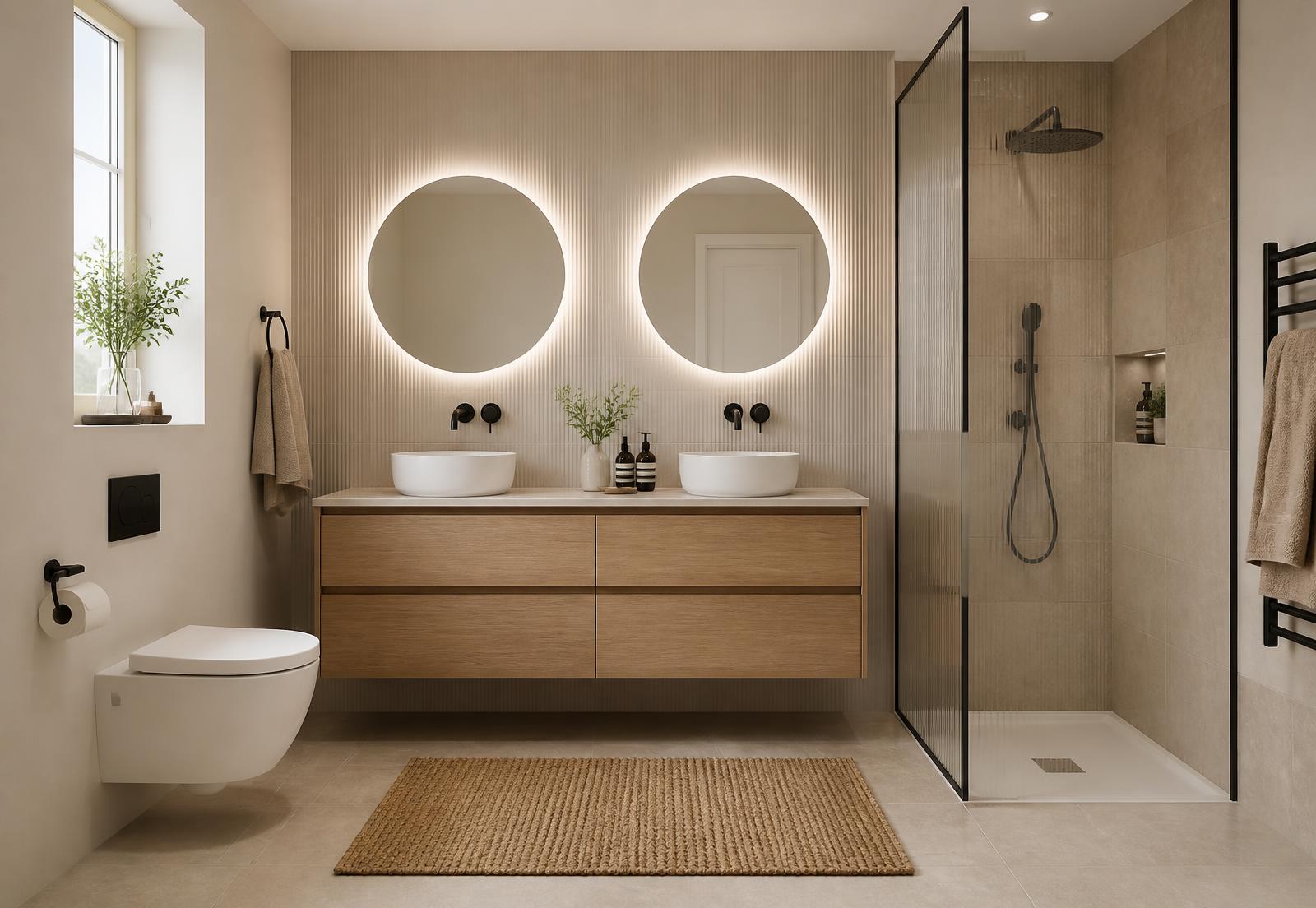 Complete badkamer met meubel, spiegel, kraan en accessoires